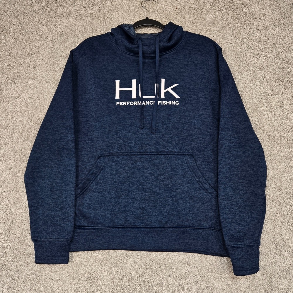 HUK Performance‎ Fishing Hoodie Mens Medium Heathered Blue fleece